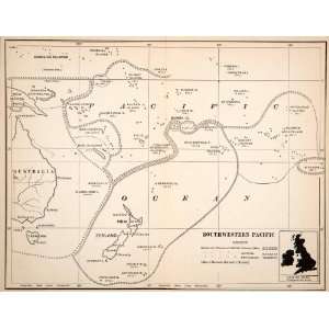 1922 Wood Engraved Map Pacific Ocean British Empire Caroline Islands 