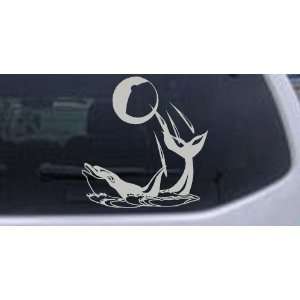 Silver 8in X 7.7in    Dolphin Playing Ball Animals Car Window Wall 