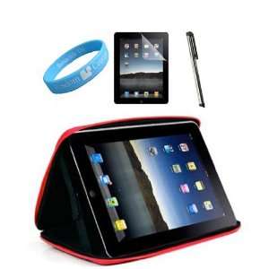   Red Case + Silver Stylus for Apple iPad + Screen Protector + Wristband