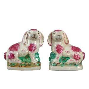   Style Pair of Pink Hares Statue and Sculpture, 8 in.