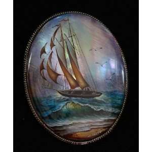   Hand Painted over Mother of Pearl SEASCAPE#0805 