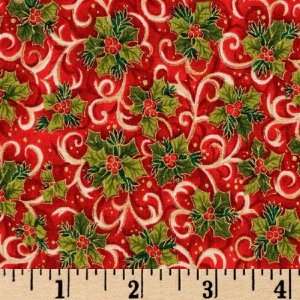  44 Wide Christmas Classics Holly Swirls Red Fabric By 