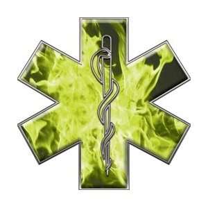  Star of Life EMT EMS Inferno Yellow 12 Reflective Decal 