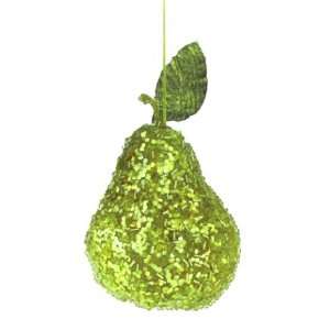  Sugared Fruit Decorative Green Glittered & Beaded Pear 