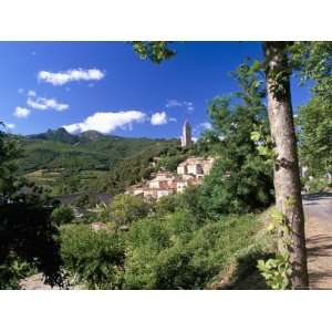 View to Village on Hillside Above the Jaur River, Olargues, Herault 