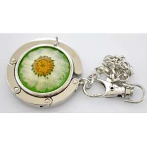  White Daisy in Green Silver Foldable Handbag Hanger with 