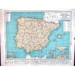  Map 1936 Rand Mcnally Spain Portugal Gibraltar Germany