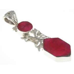  925 Sterling Silver Created RUBY Pendant, 2.38, 10.13g Jewelry