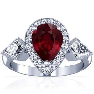  Platinum Pear Cut Ruby Ring With Sidestones Jewelry