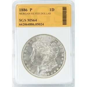  1886 P MS64 Morgan Silver Dollar Graded by SGS Everything 