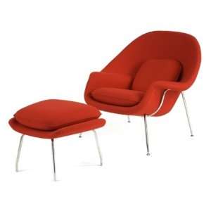 Designer Modern Eero Saarinen Womb Chair & Ottman   In Red. With 