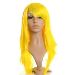 Bright Yellow / Canary Yellow Long Layered Flicked Wig     Premium 