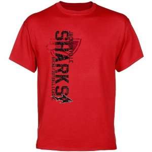  Jacksonville Sharks Red Vertical Destroyed T shirt Sports 