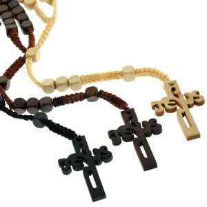 Knotted Wooden Rosary with the name Jesus as a Cross   Black, Brown 