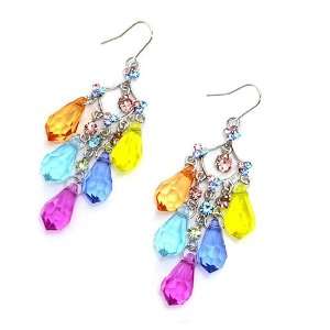 Dangle Earrings ; 3 Drop; Silver Metal; Multicolor Beads; Multicolor 