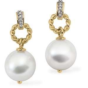   00mm Near Rd South Sea Cultured Pearl & Diamond Earring   3.87 grams