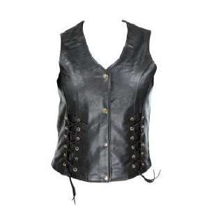  Xelment Womens Black Leather Motorcycle Vest with Front 