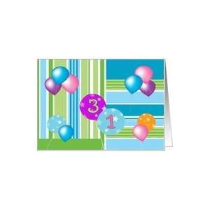  31st Birthday, colorful ballons & stripes Card Toys 
