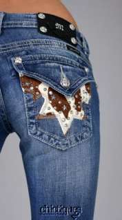 Miss Me Jeans Star Stud Cowhide Denim Boot Cut JW6064B2 Sz 30  