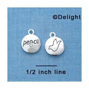 C3993+ tlf   Peace with AB Crystal and Dove   Silver Plated Charm 