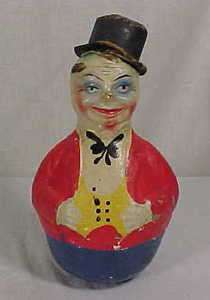 ANTIQUE PAPER MACHE ROLY POLY MAN W/ TOP HAT MUSICAL  