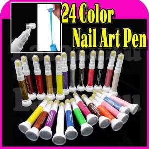 24 Color Nail Art 2 Way Polish Vanish Pen Brush Set  