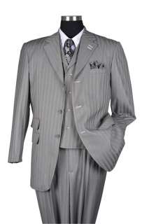   Mens 3 piece Milano Moda Elegant and Classic Stripes Suit Silver 5267