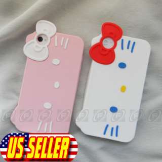 White Hello Kitty Silicone Soft Back Case Cover For iPhone 4S 4 4G 