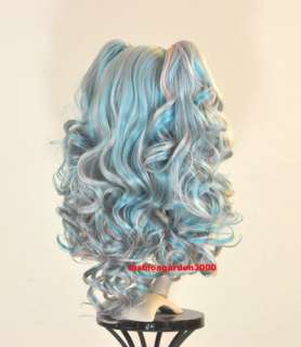 3COLOR BLUE PINK GREY WAVY PONYTAIL COSTUME COSPLAY WIG  