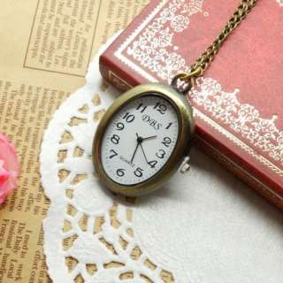 NWE Antique Brass Oval Design Pendant Necklace Quartz Pocket Watch 