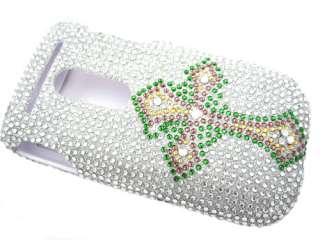 CRYSTAL BLING HARD CASE COVER for HTC DASH 3G S522 SILVER CROSS 