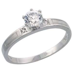   Silver Solitaire CZ Engagement Ring, 1/8 in. (3mm) wide, Size 6