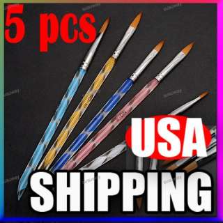 5pcs 2 Ways Acrylic Nail Art Brush Pen Cuticle Pusher  