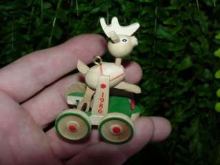 1986 WOODEN REINDEER Hallmark ornament   wood pull toy  