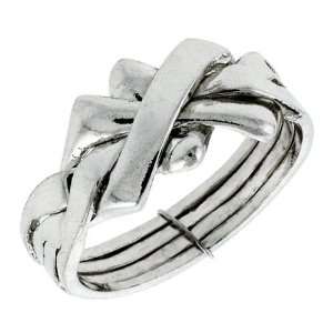 Sterling Silver 4 Piece Woven Braided Design Puzzle Ring Band, 7/16 in 