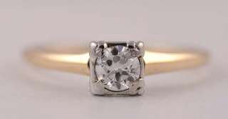 14K Yellow Gold Round Solitaire Diamond Ring Vintage Size 6 1/4  
