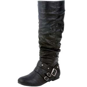NIB Womens Faux Leather Riding Knee Tall Boots Zipper  