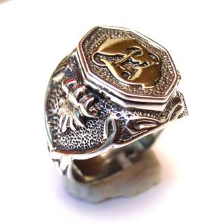 Mens Sterling Silver 925 Signet Ring Gold 9K Fishes  