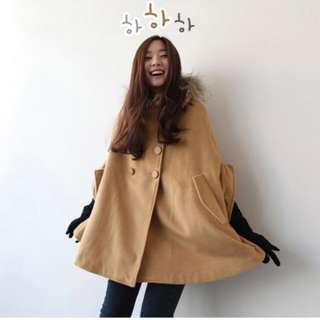   Hooded Cloaks Shawl Double Breasted Wool Jacket Coat Camel 0922  
