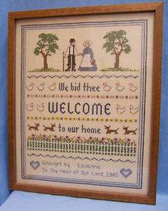 VINTAGE CRAFT NEEDLE POINT WELCOME PICTURE WALL HANGING  