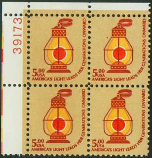 US Plate BLock 4 1979 #1612 $5 Railroad Lantern MNH UL  