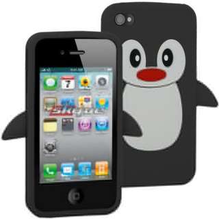 Black Penguine Skin Case Silicone For Apple iPhone 4 / 4S AT&T Sprint 
