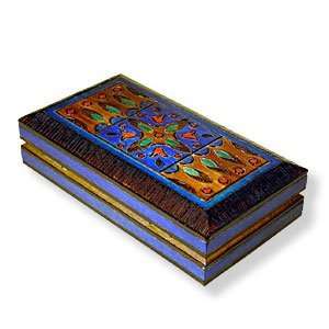 Wooden Box, 5071, Traditional Polish Handcraft, Blue/turquoise with 