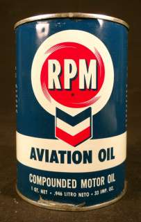 RPM AVIATION OIL METAL QUART OIL CAN CHEVRON LOGO  