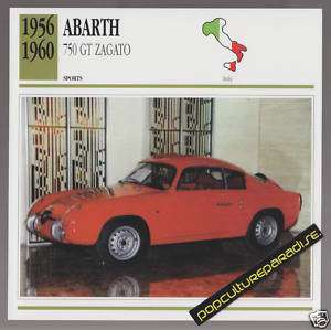 1956 1960 ABARTH 750 GT ZAGATO Fiat 600 Car SPEC CARD  