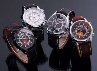 EYKI Mens Analog Date Steel Quartz Leather Wrist Watch  