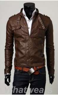 Mens Slim Fitted Stylish PU Leather Coat Short Jacket 3 Size N76 