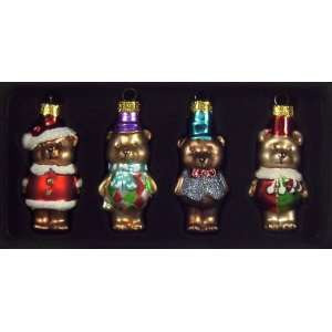  BEARS Mini Glass Christmas Ornaments Set of 4 NEW IN BOX 