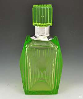   Vintage Lime Green Vaseline Glass Decanter C. 1900 1930  