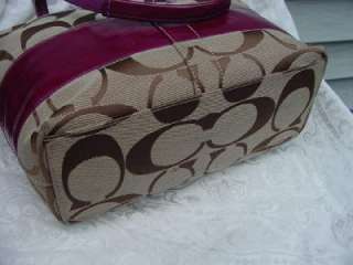   Signature Stripe Tote Khaki & PLUM leather 12429 PURSE $358.00  